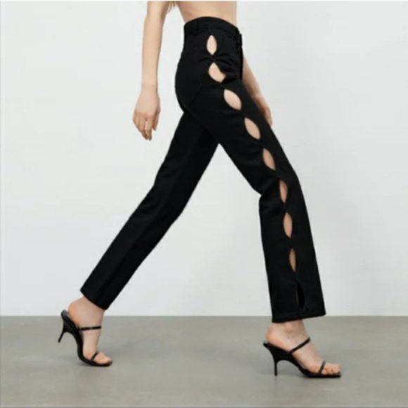 Zara Denim - ZARA High Rise Cut Out Straight Leg Jeans